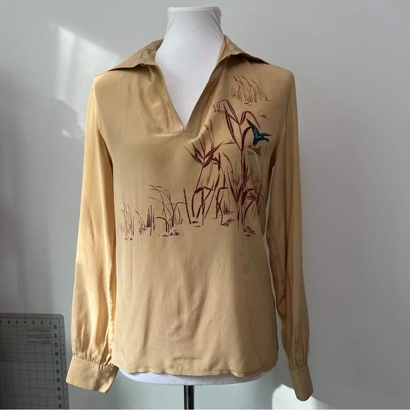 Rare 70s Gucci silk blouse with duck in marsh design - Picture 2 of 11